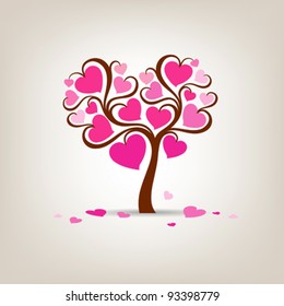 Valentine's Day Tree Pink Heart Vector Illustration