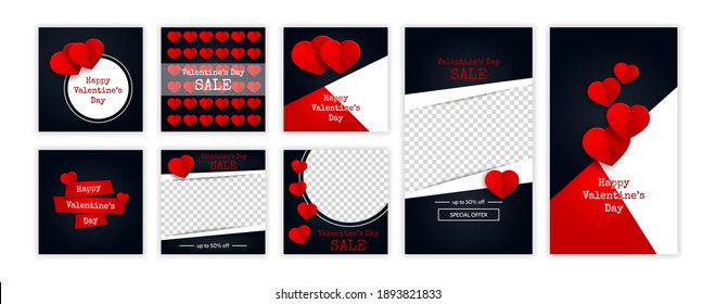 Valentine's day trendy template for social networks stories and posts. Web online shopping banner concept