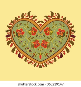  Valentines day tribal greeting card with boho heart in paisley style.