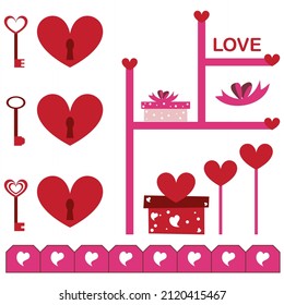 Valentine's Day trinkets. Gifts, keys and locks of love. Valentine's day concept.