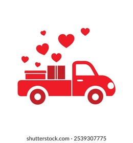 Valentine's Day Truck with Hearts and Gifts Vector Illustration