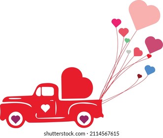 Valentine's Day Truck Vintage Truck  Love Heart Balloon svg