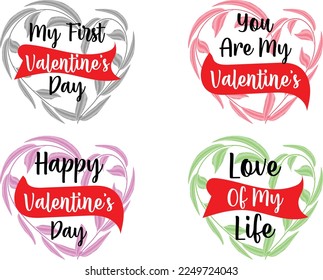 Valentine's Day t-shirt bundle design with romantic vector symbols of love in shape of heart for greeting, weeding, invitation card design and valentine's t-shirt vector pack.