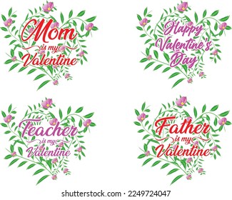 Valentine's Day t-shirt bundle design with romantic vector symbols of love in shape of heart for greeting, weeding, invitation card design and valentine's t-shirt vector pack.