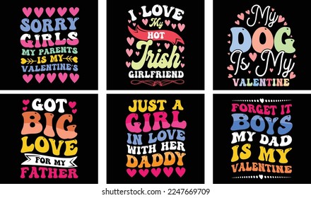 Valentine's day T-shirt Design Bundle. Valentine's day Vector Graphics. Valentine's day Typography t-shirt design