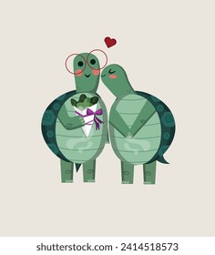 valentine's day turtle couples design