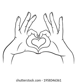 Valentines Day. Two hands making a heart sign. Love, romantic relationship concept. Isolated vector.