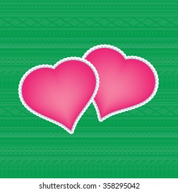 Valentines day - two hearts - vector illustration. Image on pink and green colors.