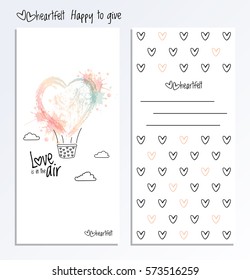 Valentines Day two side card. Valentine Day vector greeting post card with heart and place for a congratulation.