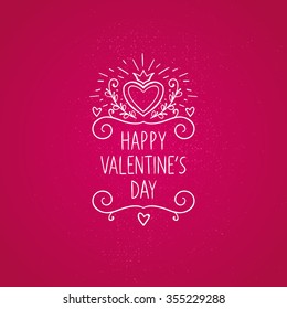 Valentine's Day typographic design element. Happy Valentine's Day greeting card template. Modern badge or label design.
