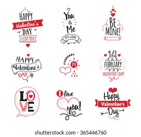 Valentines Day typographic design set on white background. Useable for greeting cards or posters.