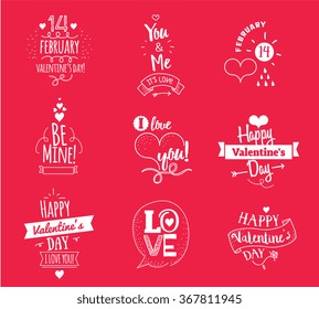 Valentines Day typographic design set on red background. Useable for greeting cards or posters.