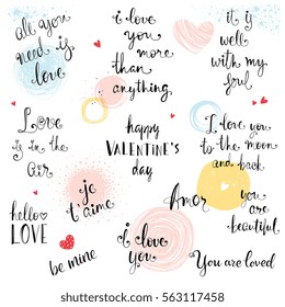 Valentine's Day typographic design set. Use for greeting cards, prints, posters, tags and t-shirts. Vector illustration.