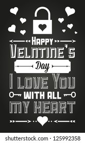 Valentine's Day Typographic Greetings with Lock, Key and Heart Elements