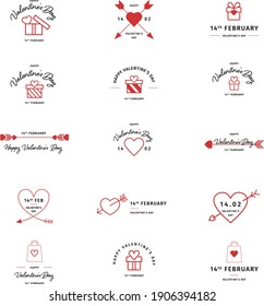 
Valentines Day Typographic Text Design for logo, greeting cards, posters, invitation with heart, gift box, arrow, shopping bag.