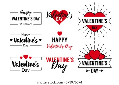 Valentines Day Typographic Text Design for logo, greeting cards decoration, posters, invitations. With heart symbols and frames