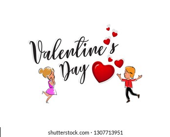 Valentine's day Typography and cartoon illustration. Vector