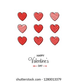 Valentine's Day typography with cute hand drawn hearts. Vector