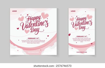 Valentine's Day typography design with cloud and heart shapes for promotion business in social media