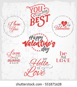 Valentine's Day Typography Design Elements for Greeting Cards in Vintage Style on Grungy Background