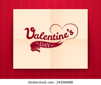 Valentine's Day typography on paper poster, vector illustration 