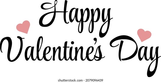 Valentine's Day typography with pink hearts. VectorVector illustration isolated on white background.