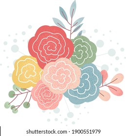 Valentines Day typography poster with hand-drawn Illustration. Illustration of flower in simple flat style. Deign for gift tags, greeting cards, t-shirt, and banners.