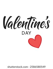 Valentine's Day Typography with Red Heart Illustration.