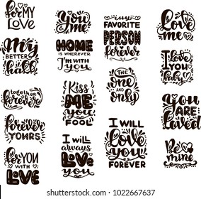 Valentines Day typography set created specially for printing on different things, used B&W collors