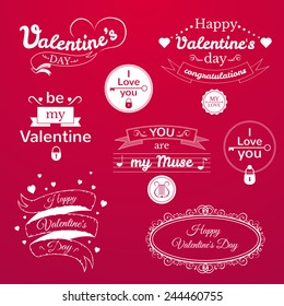 Valentine's Day typography set, vector illustration, vintage lettering 