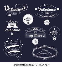 Valentine's Day typography set, vector illustration, vintage lettering 