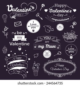 Valentine's Day typography set, vector illustration, vintage lettering 