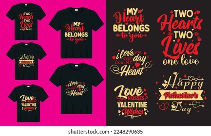 Valentine's day typography t shirt design bundle, 14 February day lettering vector valentine quotes lover typography T-shirt