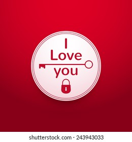 Valentine's Day typography, white label, vintage lettering, vector illustration on red background 