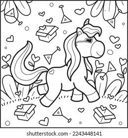 Valentines Day Unicorn Coloring page