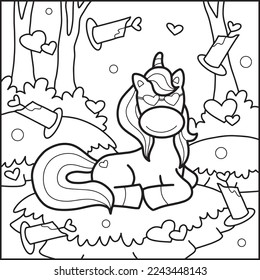 Valentines Day Unicorn Coloring page