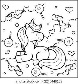 Valentines Day Unicorn Coloring page