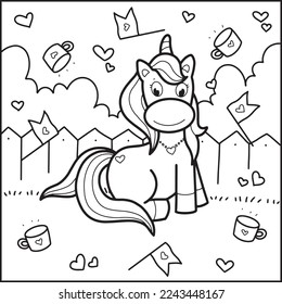Valentines Day Unicorn Coloring page
