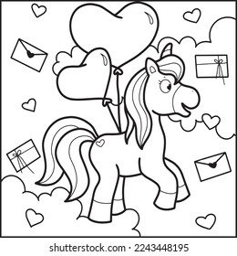 Valentines Day Unicorn Coloring page