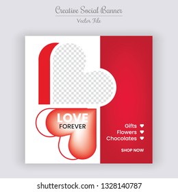Valentine's Day Unique Editable modern Social Media banner Template. Anyone can use This Design Easily. Promotional web banner for social media. Elegant sale and discount promo - Vector.