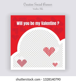 Valentine's Day Unique Editable modern Social Media banner Template. Anyone can use This Design Easily. Promotional web banner for social media. Elegant sale and discount promo - Vector.