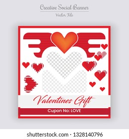 Valentine's Day Unique Editable modern Social Media banner Template. Anyone can use This Design Easily. Promotional web banner for social media. Elegant sale and discount promo - Vector.