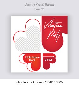 Valentine's Day Unique Editable modern Social Media banner Template. Anyone can use This Design Easily. Promotional web banner for social media. Elegant sale and discount promo - Vector.