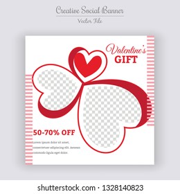 Valentine's Day Unique Editable modern Social Media banner Template. Anyone can use This Design Easily. Promotional web banner for social media. Elegant sale and discount promo - Vector.