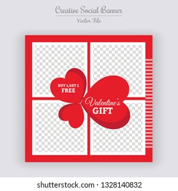 Valentine's Day Unique Editable modern Social Media banner Template. Anyone can use This Design Easily. Promotional web banner for social media. Elegant sale and discount promo - Vector.