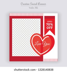 Valentine's Day Unique Editable modern Social Media banner Template. Anyone can use This Design Easily. Promotional web banner for social media. Elegant sale and discount promo - Vector.