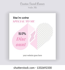 Valentine's Day Unique Editable modern Social Media banner Template. Anyone can use This Design Easily. Promotional web banner for social media. Elegant sale and discount promo - Vector.