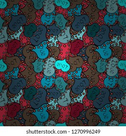Valentine':s day. Vector. Abstract seamless love pattern. Drawing in sketch style on blue, black and brown colors. Wrapping paper. Heart Doodle.