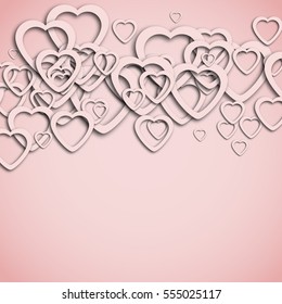 Valentine's day vector background with abstract hearts  with shadows. Vector illustration. Typographic template for your text. 