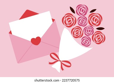 Valentine's Day vector background with a bouquet of roses and love letter for banners, cards, flyers, social media wallpapers, etc.